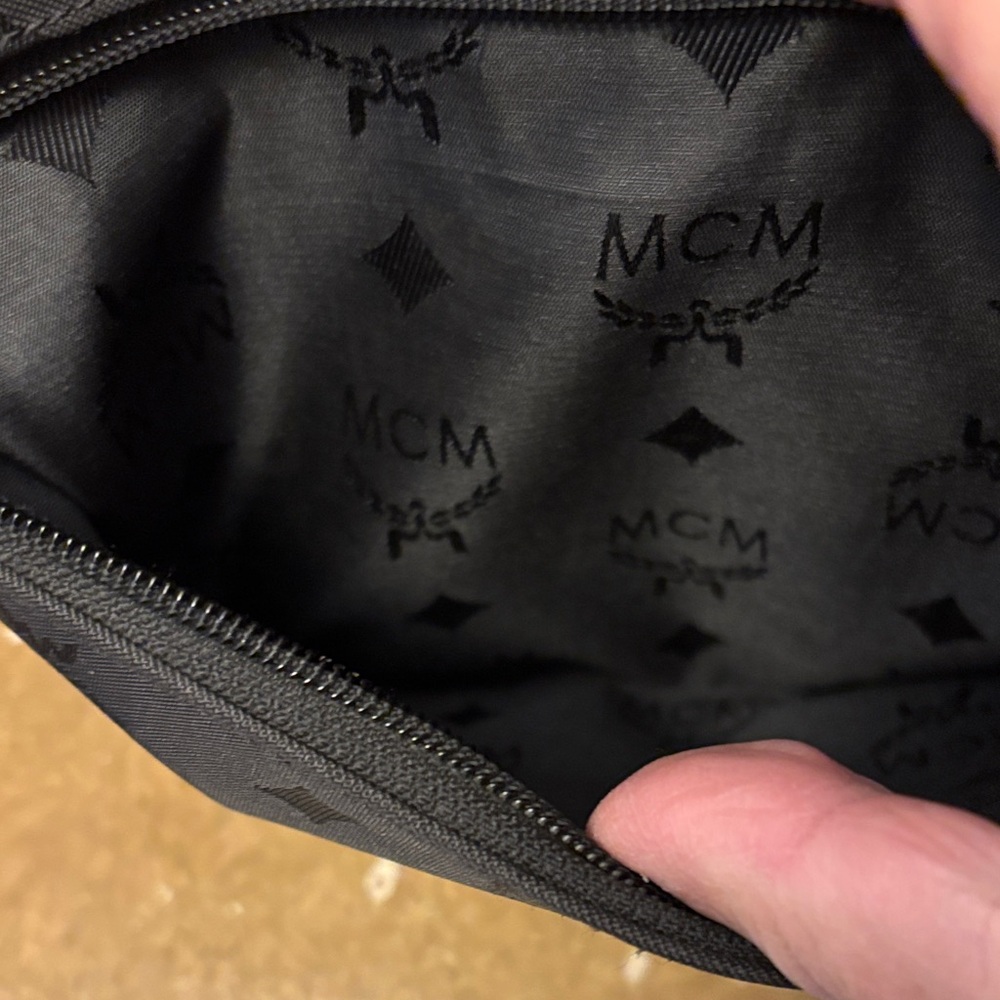 MCM Black Canvas Tote with Cognac Trim and Gold Plaque - Picture 6 of 16